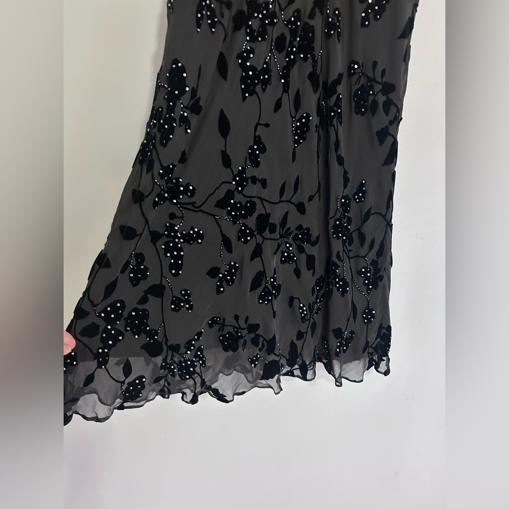 XSCAPE Black Velvet Burnout Silk Beaded Maxi Skirt 16 Formal Evening Wedding - Picture 10 of 15